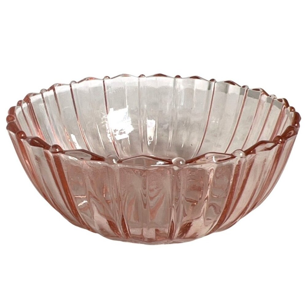 Vintage Pink Salmon Depression Glass Dessert Bowl Anchor Hocking‎ Fortune Ribbed